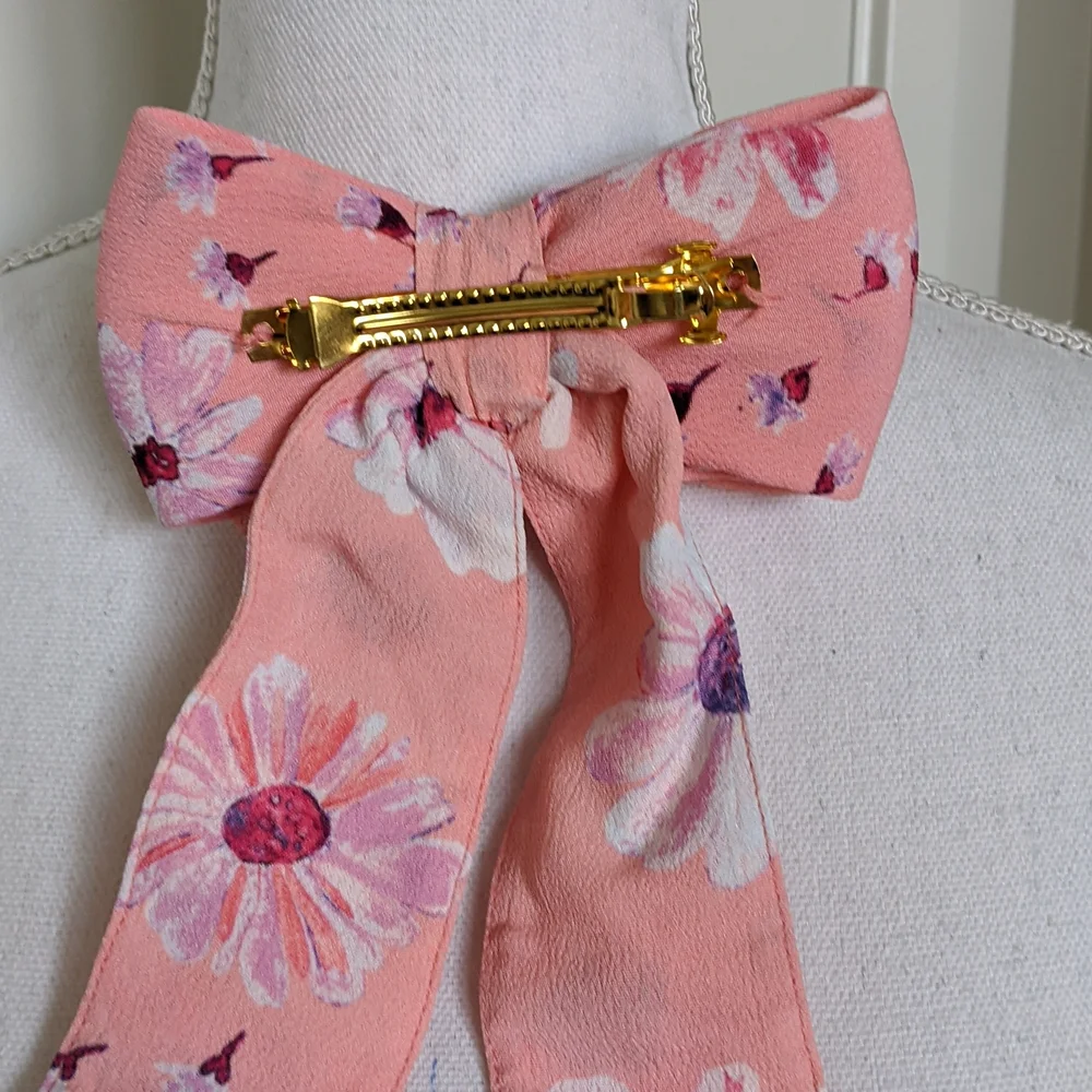 LoveShackFancy Lorna Floral Bow Barrette Hair Accessorie Coral Blaze